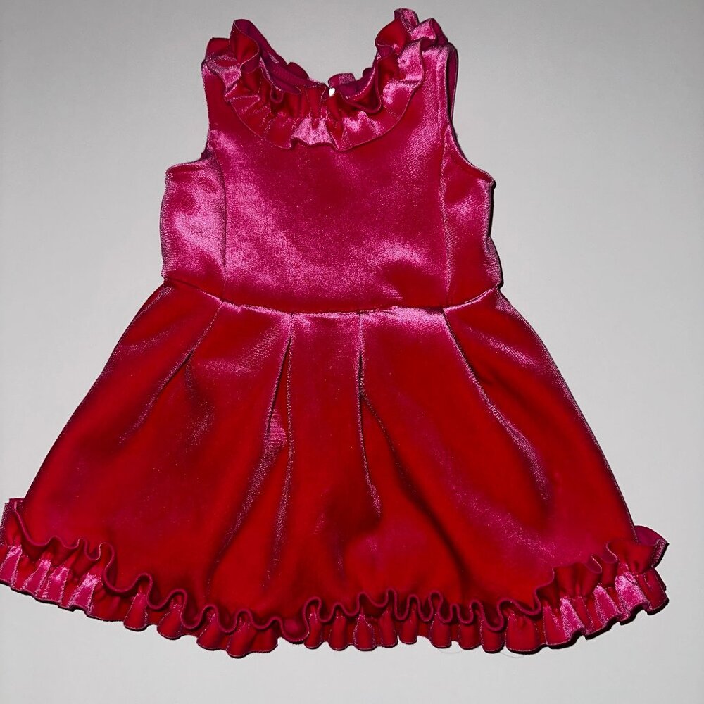 Baby Girl's Genuine Kids Oshkosh Pink Dress 12M VELVET with RUFFLES